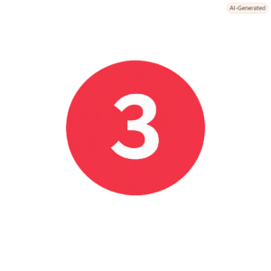 Kırmızı daire içinde beyaz “3” rakamı.